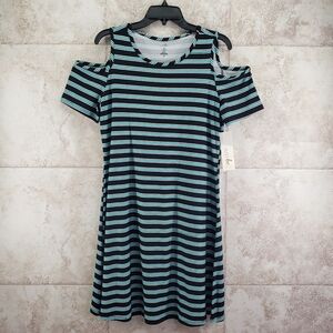Boho Cold Shoulder Dress Gelato Just Be Short Sleeve Stretch Striped Tunic Sz M